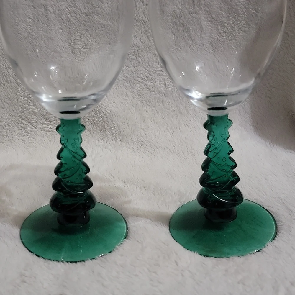 Vintage Libbey Glass Christmas tree stem goblets